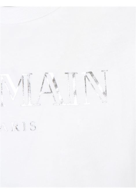 BALMAIN KIDS T-Shirt Bianca con Bottoni e Logo Argentati - BALMAIN KIDS Offerta natalizia
