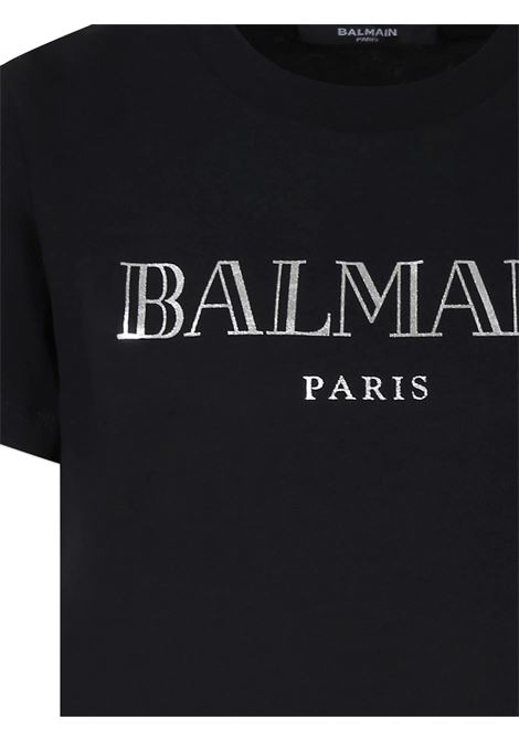 BALMAIN KIDS T-Shirt Nera con Bottoni e Logo Argentati - BALMAIN KIDS Smaltimento dello stoccaggio