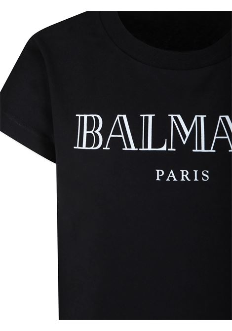 BALMAIN KIDS T-Shirt Nera con Logo Stile Romano - BALMAIN KIDS Online Outlet