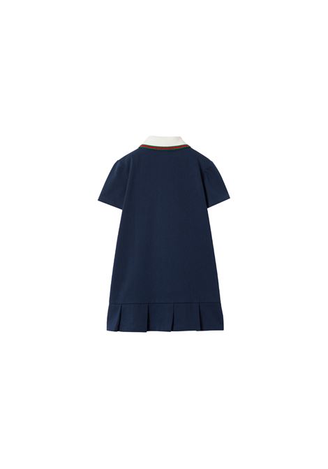 GUCCI KIDS Abito In Cotone Blu Con Nastro Web - GUCCI KIDS Offerte stagionali