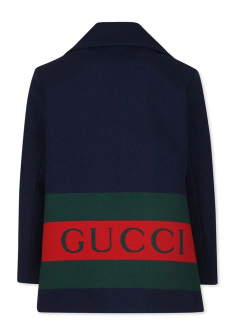 GUCCI KIDS Cappotto Blu Scuro Con Stampa Gucci Web Dietro - GUCCI KIDS Offerta settimanale