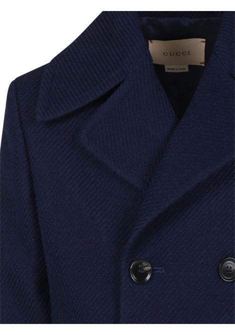 GUCCI KIDS Cappotto Blu Scuro Con Stampa Gucci Web Dietro - GUCCI KIDS Offerta settimanale