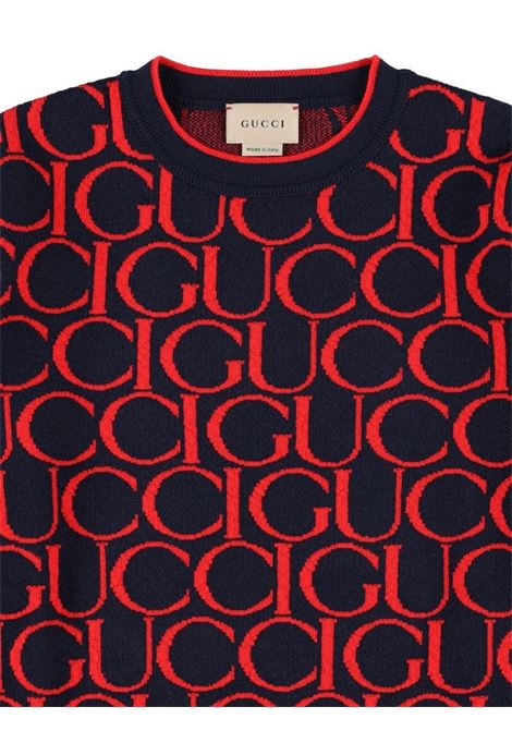 GUCCI KIDS Maglione Jacquard In Lana Gucci Blu Scuro e Rosso - GUCCI KIDS Ritorno libero