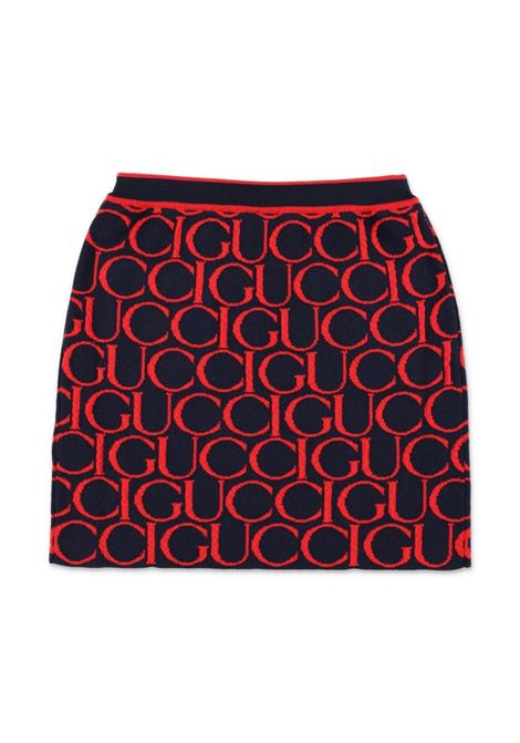 GUCCI KIDS Gonna Jacquard In Lana Gucci Blu Scuro e Rosso - GUCCI KIDS Rilascio limitato