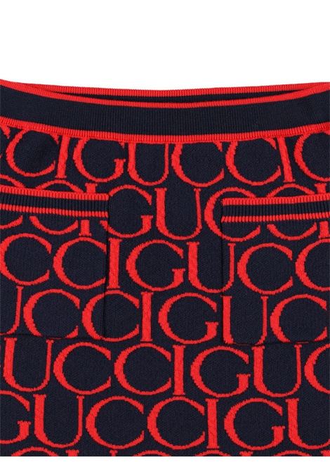 GUCCI KIDS Gonna Jacquard In Lana Gucci Blu Scuro e Rosso - GUCCI KIDS Rilascio limitato