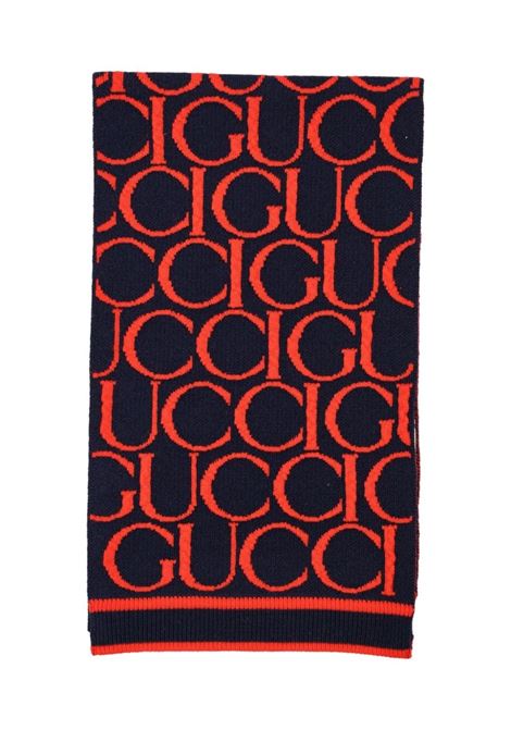 GUCCI KIDS Sciarpa Jacquard In Lana Gucci Blu Scuro e Rosso - GUCCI KIDS Ultimi due giorni