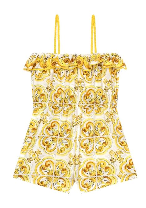 DOLCE & GABBANA KIDS Salopette Con Stampa Maiolica Gialla - DOLCE & GABBANA KIDS Ultimo giorno