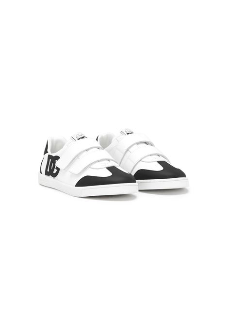DOLCE & GABBANA KIDS Sneakers Basse DG Original Bianche e Nere Con Logo DG - DOLCE & GABBANA KIDS Promozione temporanea