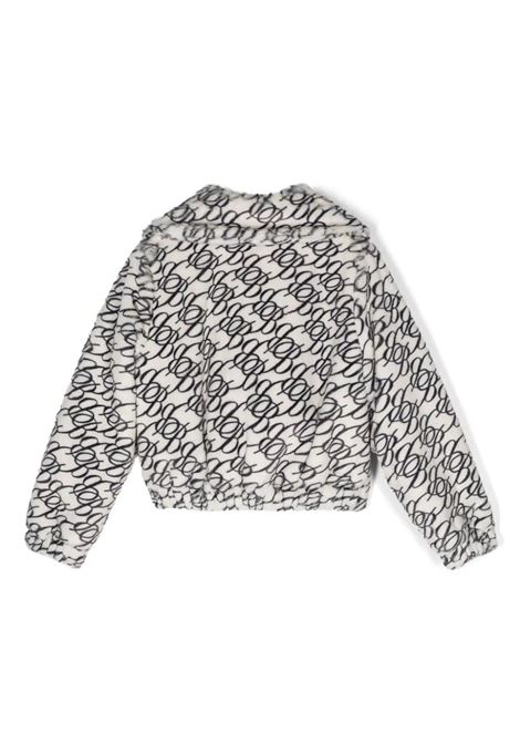 MISS BLUMARINE KIDS Giubbotto In Finta Pelliccia Bianca Con Motivo Monogram Nero - MISS BLUMARINE KIDS Fino al 60% di sconto
