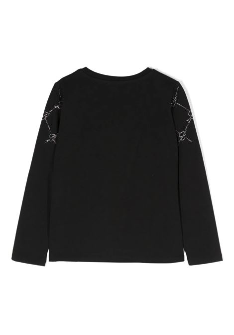 MISS BLUMARINE KIDS T-Shirt Nera Con Logo Di Strass e Motivo Monogram - MISS BLUMARINE KIDS Sostegno trimestrale