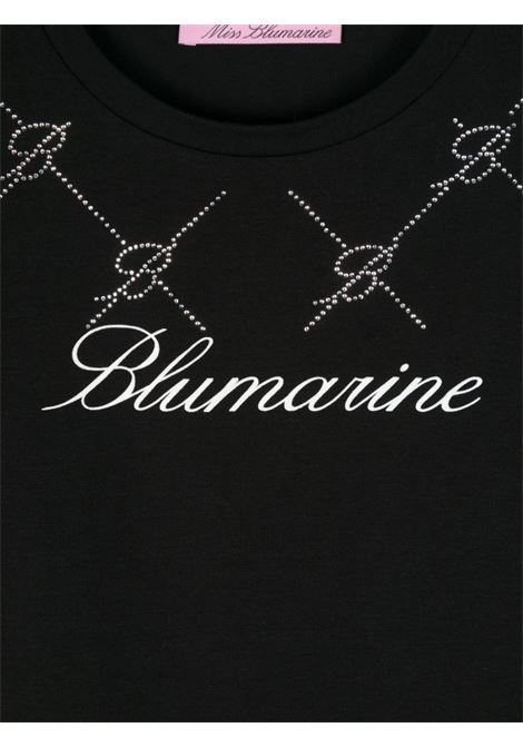 MISS BLUMARINE KIDS T-Shirt Nera Con Logo Di Strass e Motivo Monogram - MISS BLUMARINE KIDS Sostegno trimestrale