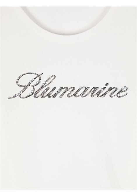 MISS BLUMARINE KIDS T-Shirt Bianca Con Logo Di Strass - MISS BLUMARINE KIDS Fino al 55% di sconto