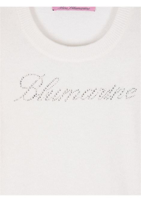 MISS BLUMARINE KIDS Maglione Bianco Con Logo Di Strass - MISS BLUMARINE KIDS Discount Store per i nuovi prodotti