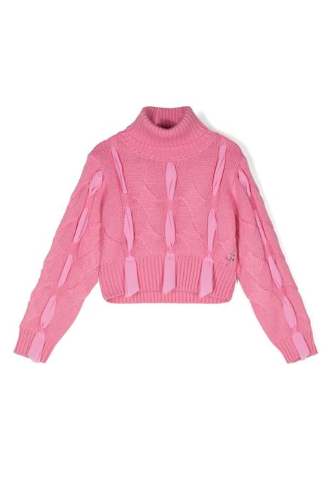 MISS BLUMARINE KIDS Maglione a Collo Alto Rosa Con Nastri - MISS BLUMARINE KIDS Enormi sconti
