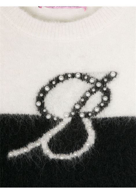 MISS BLUMARINE KIDS Maglione Nero e Bianco Con Dettaglio "B" Di Perle - MISS BLUMARINE KIDS Trasporto libero internazionale