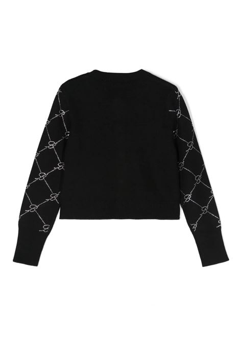 MISS BLUMARINE KIDS Cardigan Nero Con Motivo Monogram Di Strass - MISS BLUMARINE KIDS In vendita