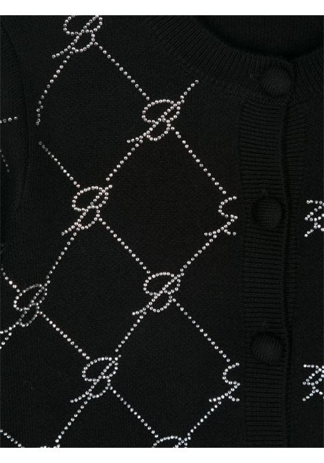 MISS BLUMARINE KIDS Cardigan Nero Con Motivo Monogram Di Strass - MISS BLUMARINE KIDS In vendita