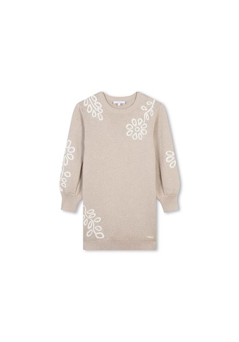 CHLOÉ KIDS Abito In Maglia Beige Marl Con Ricami - CHLOÉ KIDS Sconti questo mese