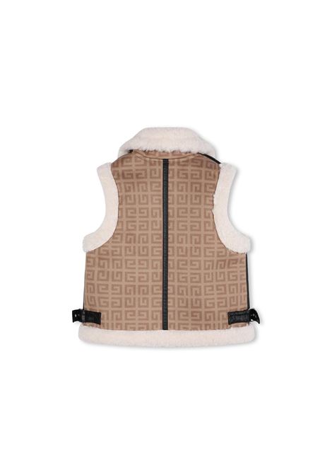 GIVENCHY KIDS Gilet Beige Con Stampa 4G e Profili in Finto Shearling - GIVENCHY KIDS Nuovo