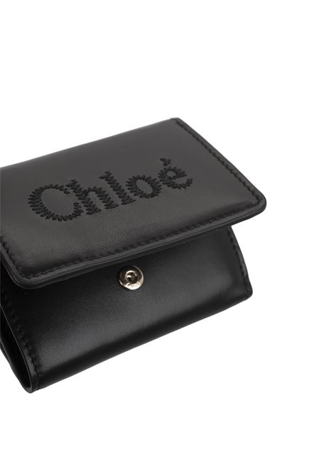 CHLOÉ Portafoglio Tri-Fold Chloé Sense Mini In Pelle Morbida Nera - CHLOÉ Vendita Economica