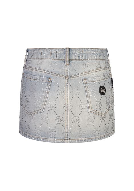 PHILIPP PLEIN Minigonna In Denim Con Motivo Monogramma Di Strass - PHILIPP PLEIN Sconto di tempo limitato