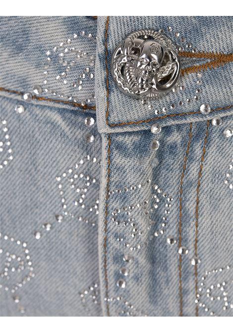 PHILIPP PLEIN Minigonna In Denim Con Motivo Monogramma Di Strass - PHILIPP PLEIN Sconto di tempo limitato