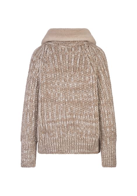 ERMANNO SCERVINO Bomber In Maglia Beige Con Colletto Shearling - ERMANNO SCERVINO Prezzo di fabbrica