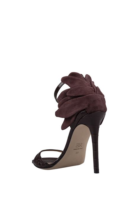 ERMANNO SCERVINO Sandali In Pelle Effetto Coccodrillo Marrone Con Dettaglio Fiore - ERMANNO SCERVINO Offerta Pasqua