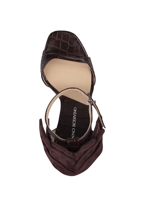 ERMANNO SCERVINO Sandali In Pelle Effetto Coccodrillo Marrone Con Dettaglio Fiore - ERMANNO SCERVINO Offerta Pasqua