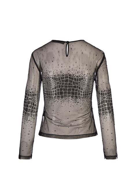 ERMANNO SCERVINO Top In Tulle Nero Con Motivo Coccodrillo Di Strass - ERMANNO SCERVINO Smaltimento dello stoccaggio
