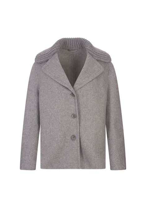 ERMANNO SCERVINO Cappotto In Panno Grigio Con Collo In Maglia - ERMANNO SCERVINO Offerta migliore