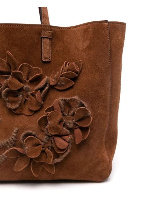 ERMANNO SCERVINO Shopping Bag In Camoscio Marrone Con Fiori Applicati - ERMANNO SCERVINO Enormi risparmi