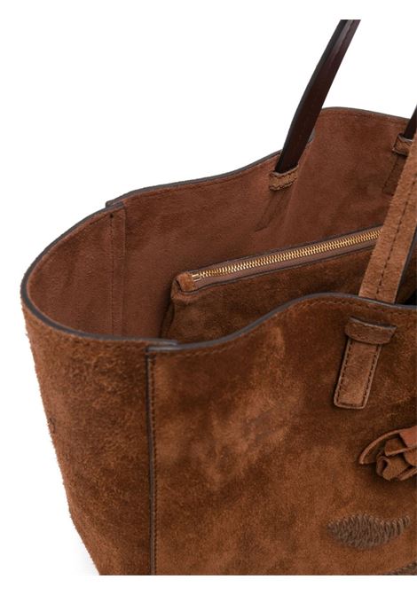 ERMANNO SCERVINO Shopping Bag In Camoscio Marrone Con Fiori Applicati - ERMANNO SCERVINO Enormi risparmi