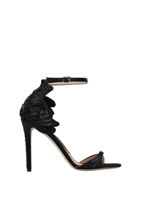ERMANNO SCERVINO Sandali In Raso Nero Con Cristalli e Dettaglio Fiore - ERMANNO SCERVINO Sconti VIP