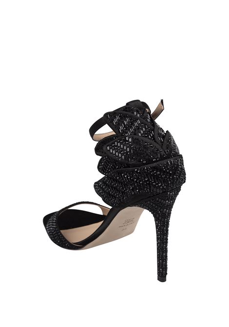 ERMANNO SCERVINO Sandali In Raso Nero Con Cristalli e Dettaglio Fiore - ERMANNO SCERVINO Sconti VIP