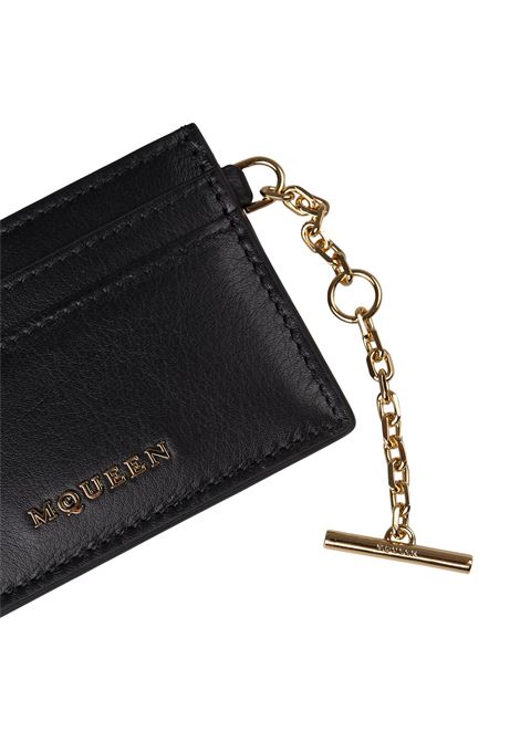 ALEXANDER MCQUEEN Portacarte Sling In Nero e Oro - ALEXANDER MCQUEEN Trasporto libero internazionale