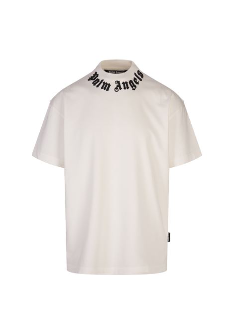 PALM ANGELS T-Shirt Bianca Con Logo Sullo Scollo - PALM ANGELS Economico