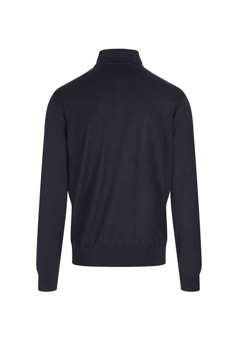 BOSS Maglione Regular Fit Stile Polo Blu Scuro In Seta Lana e Cashmere - BOSS Vendita Calda