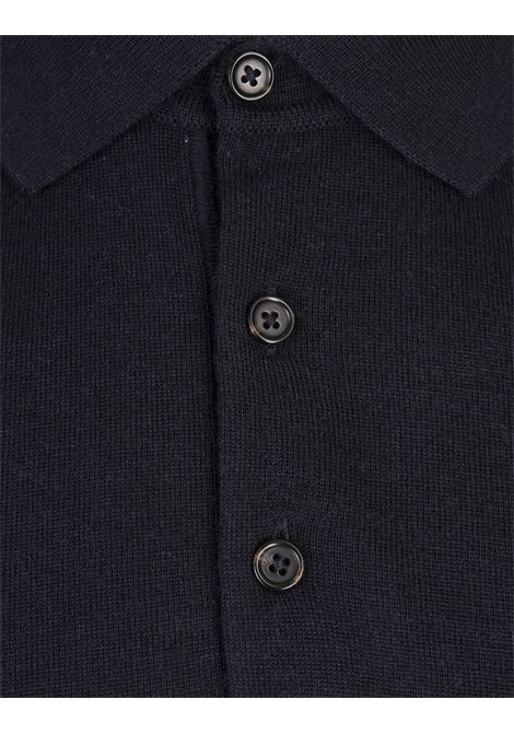BOSS Maglione Regular Fit Stile Polo Blu Scuro In Seta Lana e Cashmere - BOSS Vendita Calda