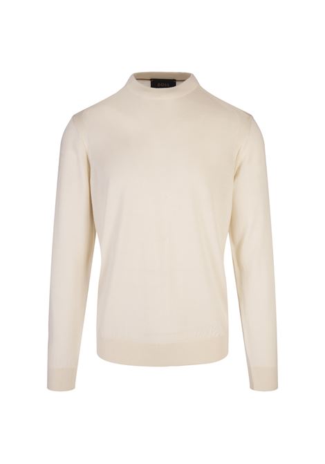 BOSS Maglione Regular Fit Neutro In Seta Lana e Cashmere - BOSS Vendita Economica