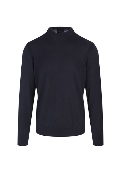 BOSS Maglione Regular Fit Blu Scuro In Seta Lana e Cashmere - BOSS Saldi Di Fabbrica
