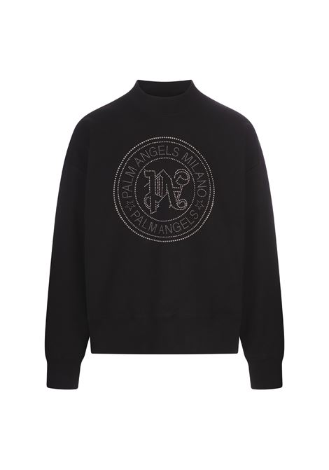 PALM ANGELS Felpa Nera Con Logo Rotondo e Monogramma - PALM ANGELS Spedizione gratuita