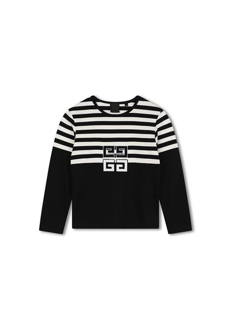 GIVENCHY KIDS T-Shirt a Maniche Lunghe Nera Con Motivo 4G e Motivo a Righe - GIVENCHY KIDS Ritorno libero