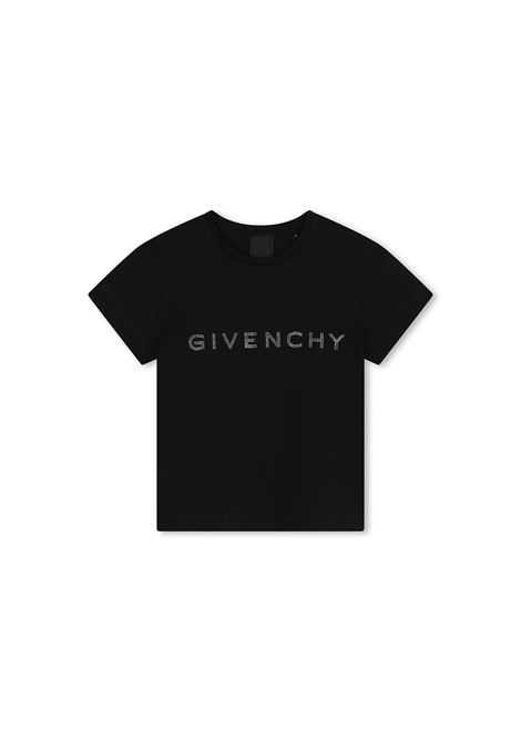 GIVENCHY KIDS T-Shirt Nera Con Logo Di Strass - GIVENCHY KIDS Rilascio limitato