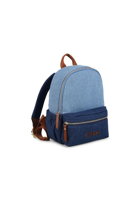 CHLOÉ KIDS Zaino In Denim Blu Con Logo - CHLOÉ KIDS Fino al 50% di sconto