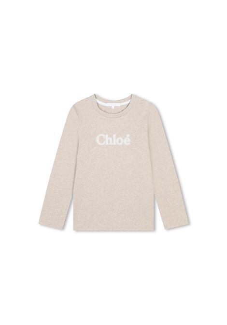 CHLOÉ KIDS T-Shirt a Maniche Lunghe Beige Marl Con Logo - CHLOÉ KIDS Offerta speciale della fabbrica