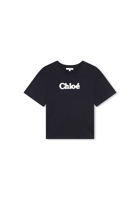 CHLOÉ KIDS T-Shirt Blu Navy Con Logo - CHLOÉ KIDS Discount Store per i nuovi prodotti