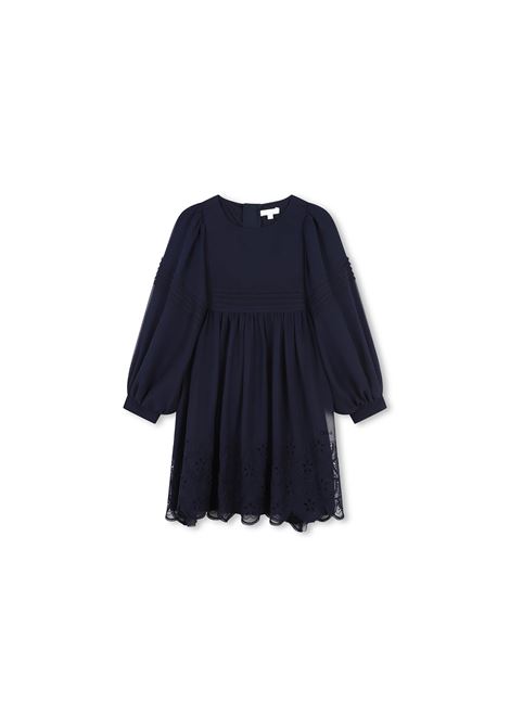 CHLOÉ KIDS Abito In Crepe Di Seta Blu Navy - CHLOÉ KIDS 50% di sconto con spedizione gratuita