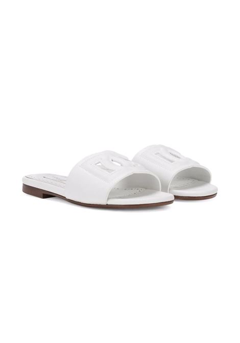 DOLCE & GABBANA KIDS Slide In Pelle Bianca Con Logo DG - DOLCE & GABBANA KIDS In vendita