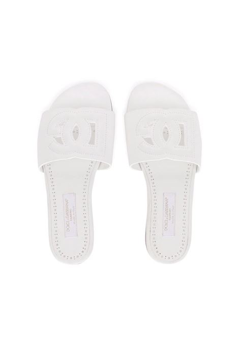 DOLCE & GABBANA KIDS Slide In Pelle Bianca Con Logo DG - DOLCE & GABBANA KIDS In vendita